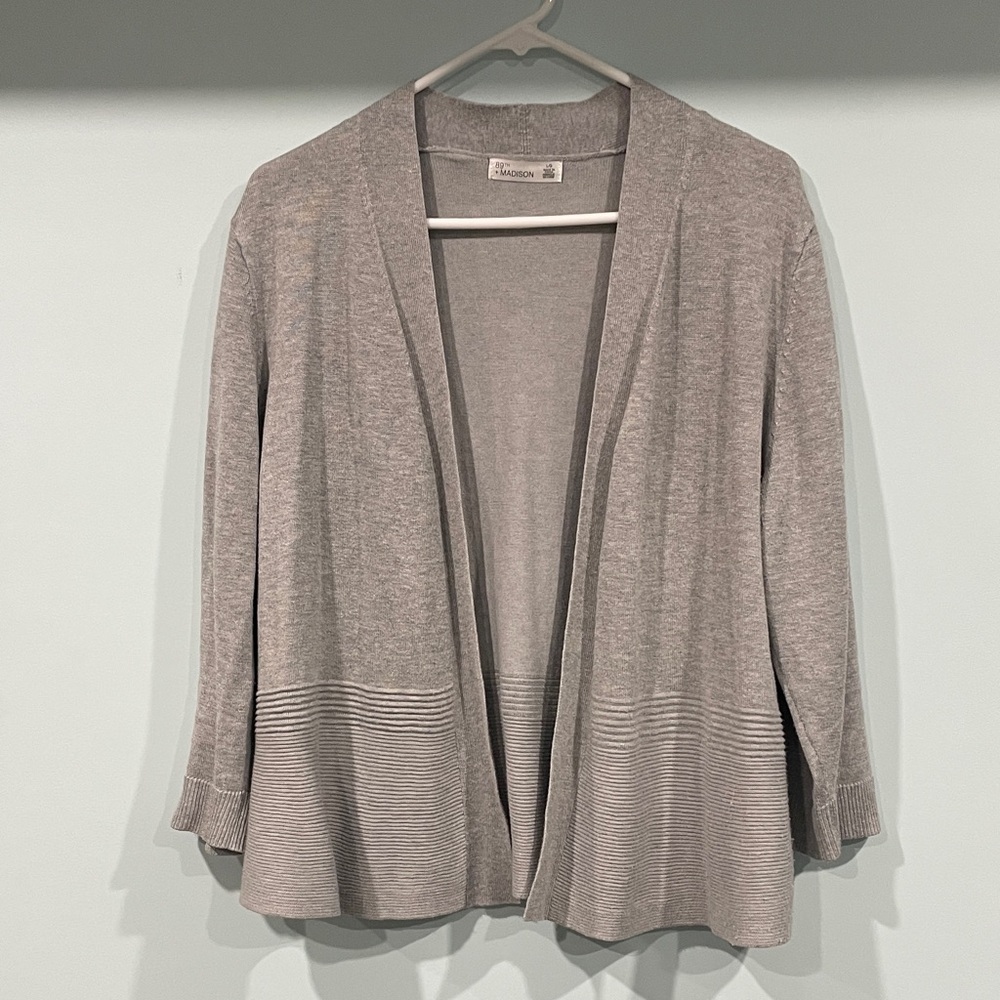 89th + Madison Light Gray Open Front Cardigan
